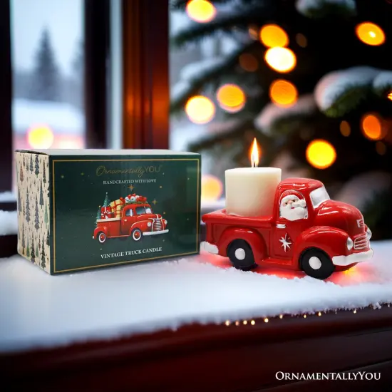 Red Truck with Santa Christmas Candle, Ceramic and Scented with an Invigorating Lemon Basil Fragrance {3}