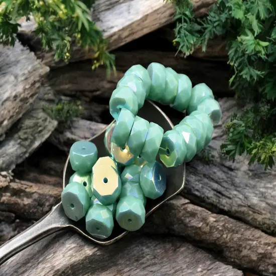 *15* 4x6mm Opaque Turquoise AB Fire Polished Rondelle Heishi Beads {1}