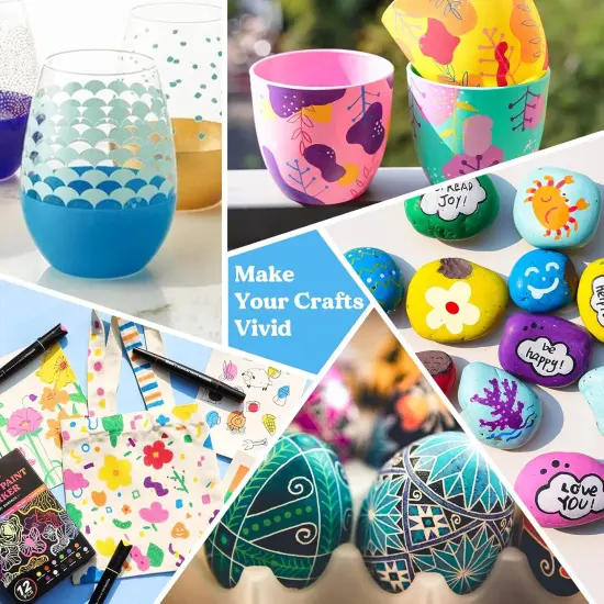 LET'S RESIN 12 Colors Acrylic Paint Markers, 3 Tips Multi-Purpose & High-Capacity Acrylic Paint Pens, Perfect Resin Supplies for Resin Crafts, Rock, Stone, Canvas, Glass, DIY Making Art Supplies {6}