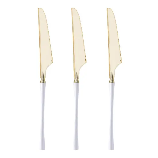 Gold with White Handle Moderno Disposable Plastic Dinner Knives (240 Knives) {2}