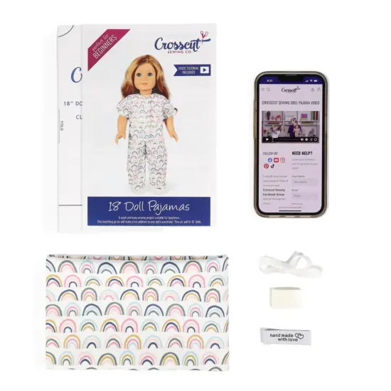 Crosscut Sewing Co.&reg; Doll Pajama Sewing Project Kit - Beginner Friendly DIY Sewing Kit Rainbows {5}