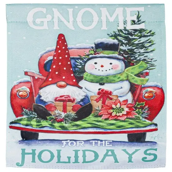 Gnome For The Holidays Truck Christmas Garden Flag 2 Sided {1}