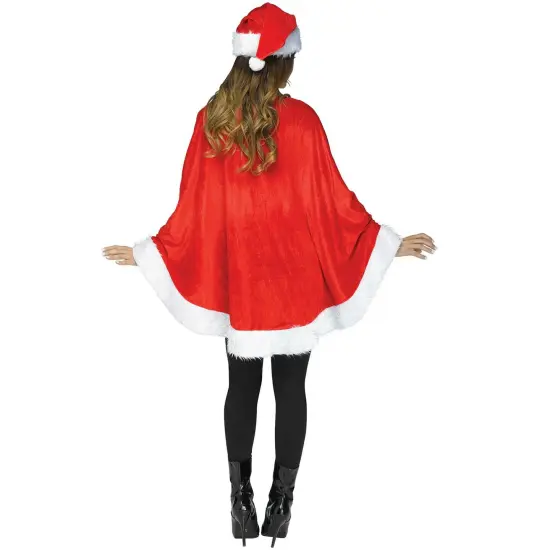 Mrs Santa Claus Womens Adult Christmas Holiday Plush Costume Poncho - Size 4-14 {2}