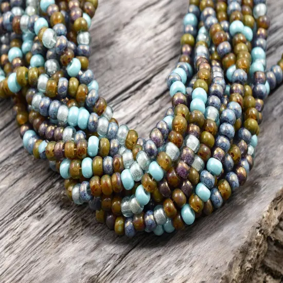 2/0 Aged Blue Sky Picasso Mix Seed Beads (22" Strand) {2}