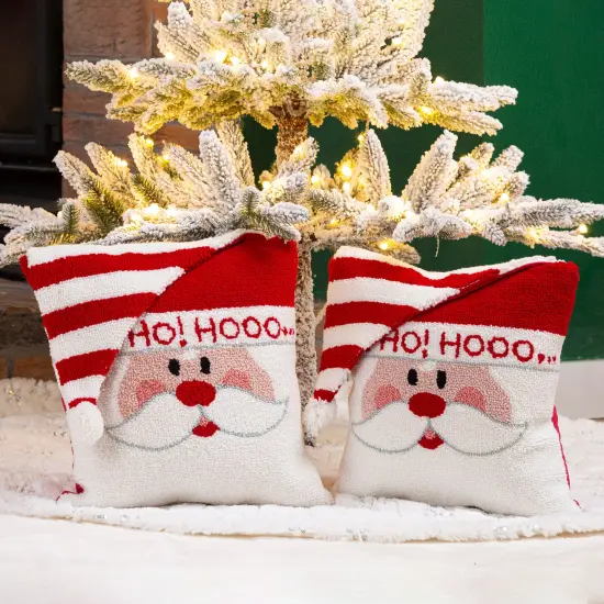 Set of 2 13.98"L Hooked 3D Snowman/Santa Pillows 2pk Santa {1}