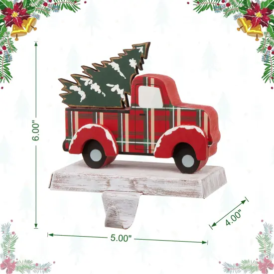 Set of 2 Wooden/Metal Red Car & Truck Stocking Holders Set of 2 - "A" {1}