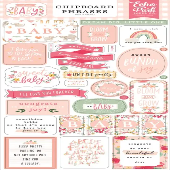 Echo Park Welcome Baby Girl Chipboard Phrases Stickers {1}