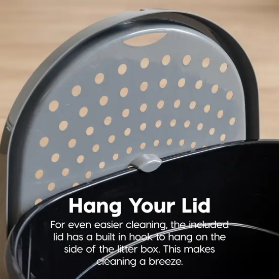 IRIS USA Oval Top Entry Cat Litter Box with Litter Catching Lid, Privacy Walls and Scoop Black/Gray {4}