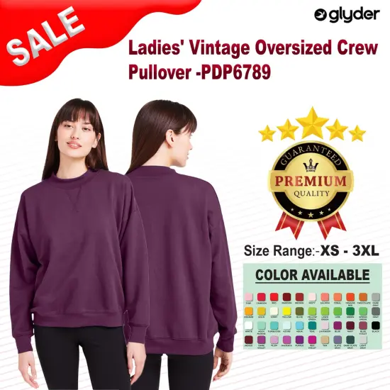 Glyder&reg; Ladies Vintage Oversized Crew Pullover ASH GREY {2}