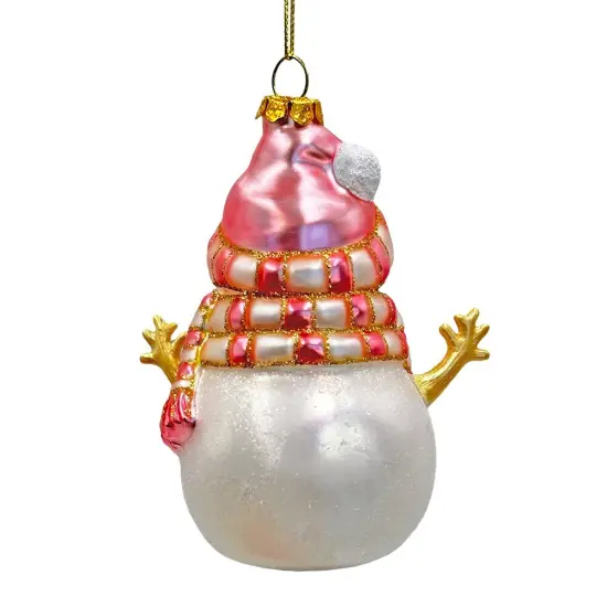 Pink Snowman Glass Ornament, Eclectic Christmas Tree Decor {5}