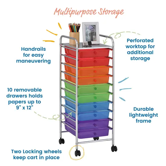 10-Drawer Mobile Organizer, Storage Cart Assorted {5}