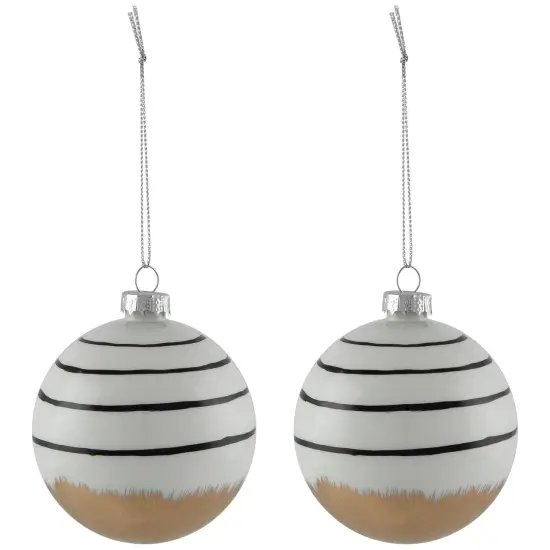 Northlight Abstract Glass Ball Christmas Ornaments - 3" (80mm) - White and Black - 6ct {6}