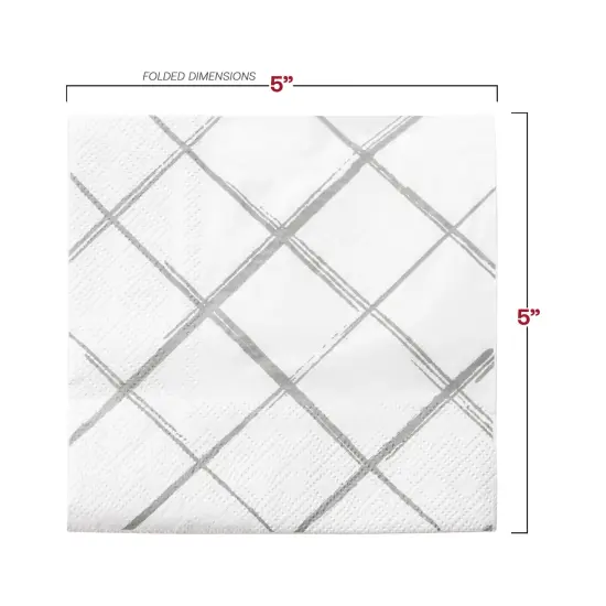 Durable White with Silver Diamond Paper Beverage/Cocktail Napkins (600 Napkins) {3}