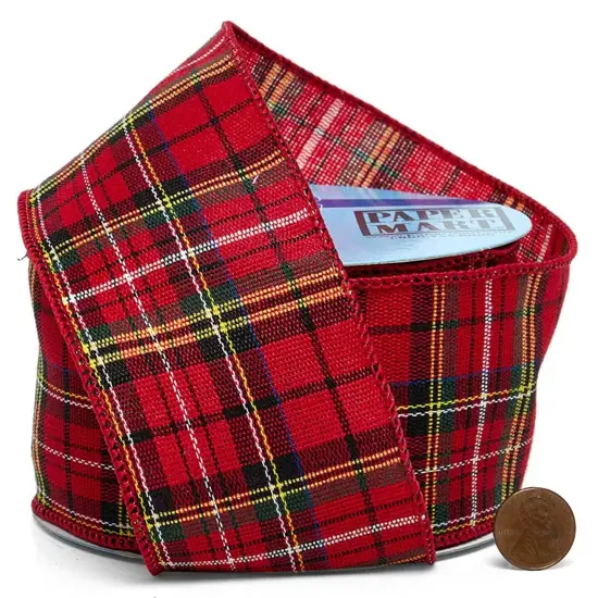 Red Yellow and Black Tartan Wired Ribbon 2.5" x 10 yd {4}