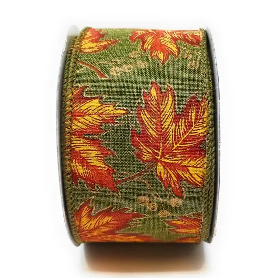 Fall Leaves on Natural Wired Ribbon 2.5" x 10 yd {3}
