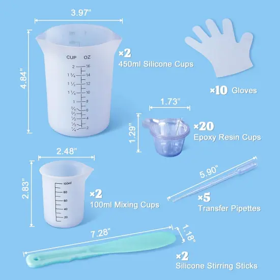 LET'S RESIN Silicone Measuring Cups, 450ml Accurate 2 Scales & 100ml Durable Measuring Cups, Epoxy Mixing Cup, Silicone Stirring Sticks, Easy to Clean, for Resin Crafts, Glitter Tumbler {3}