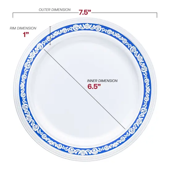 White with Blue and Silver Royal Rim Plastic Appetizer/Salad Plates - 7.5" (120 Plates) {3}