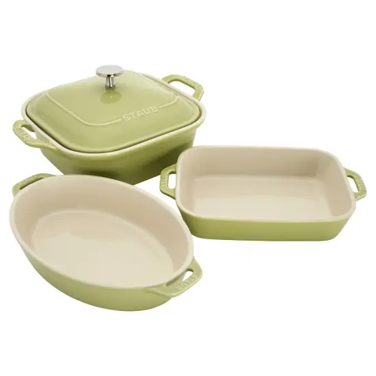 Staub Ceramic 4-pc Baking Pans Set, Casserole Dish with Lid, Brownie Pan, Pastel {1}