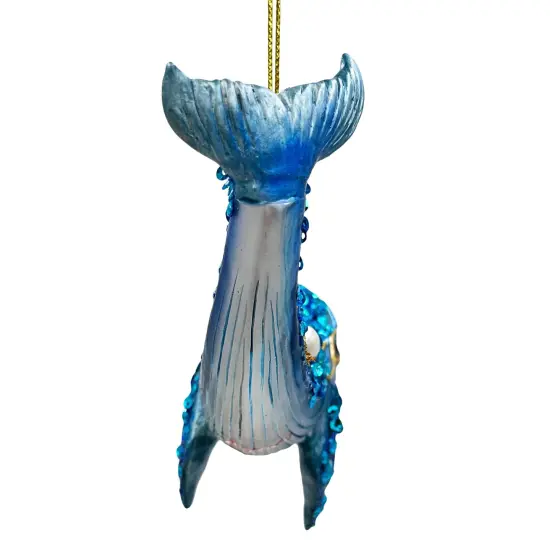 Dazzling Blue Whale Glass Ornament, Glitter and Rhinestones Christmas Decor {4}