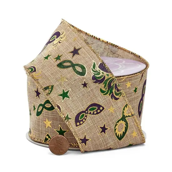 Mardi Gras Mask Wired Ribbon 2.5" x 10 Yards {3}