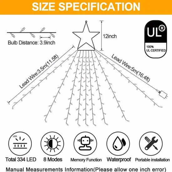 Outdoor Christmas Lights 344 LED Christmas Star String Lights Waterfall Tree Lights Waterproof Christmas Decorations Outdoor Indoor {3}