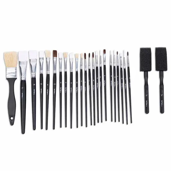 Brea Reese: Brush Set: Value Pack - 25pc - Premium Natural Boar Bristles, Storage Pouch, Perfect for Watercolor & Acrylic Paints, Adult Art Supplies {3}