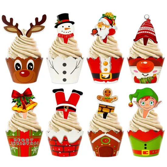 Wrapables Christmas Cupcake Toppers and Wrappers, Holiday Party Supplies (Set of 128) {1}