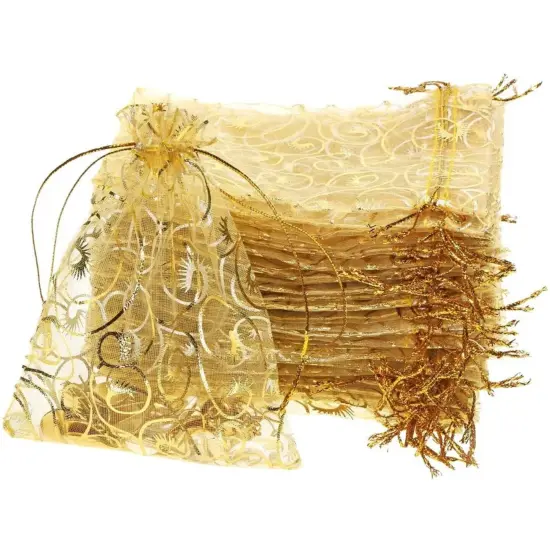 Kitcheniva Golden Drawstring Organza Pouches Gift Bags 4" x 5" {1}