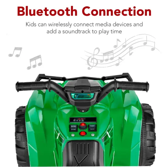 Best Choice Products 12V Kids Ride-On ATV Quad w/ Bluetooth, 2.4mph Max, Treaded Tires, LED Lights, Radio Kelly Green {3}