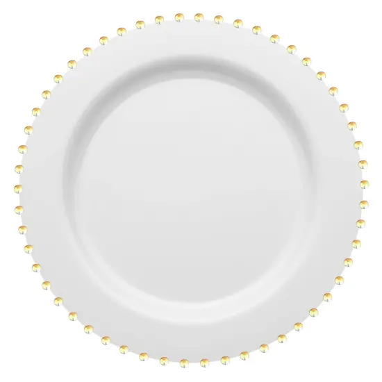 White with Gold Pearl String Round Disposable Plastic Salad Plates - 7" (120 Plates) {2}