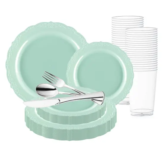 Turquoise Vintage Round Disposable Plastic Wedding Value Set (20 Settings) {1}