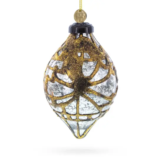 Rustic Teardrop with Gold Filigree Design with Elegant Sparkle Clear Glass Christmas Ornament {3}