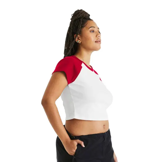 Bella + Canvas&reg; Ladies Micro Ribbed Raglan Baby T Shirt WHITE/ TR ROYAL {6}