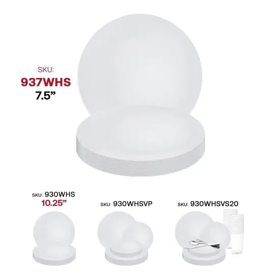 White with Silver Rim Organic Round Disposable Plastic Appetizer/Salad Plates - 7.5" (120 Plates) {6}