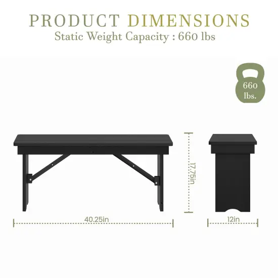 Merrick Lane Antique Solid Pine Folding Farmhouse Style Bench Black Wash {6}