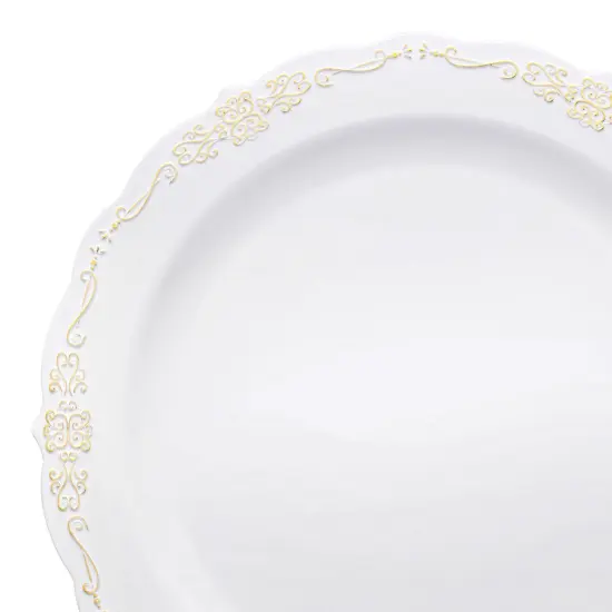 White with Gold Vintage Rim Round Disposable Plastic Appetizer/Salad Plates - 7.5" (120 Plates) {1}