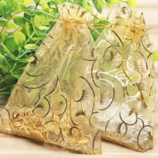 Kitcheniva Golden Drawstring Organza Pouches Gift Bags 4" x 5" {3}