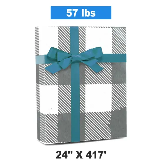 Plaid Christmas Wrapping Paper Silver Metal Lumberjack 24 ''x417 ' {1}