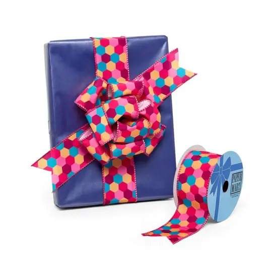 Colorful Hexagon Pattern Wired Ribbon 2.5" x 10 yd {1}