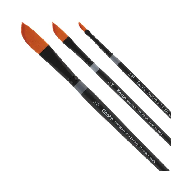 Creative Mark Beste Golden Taklon Dagger Striper 3 Pack [1/8, 1/4, 12"], Professional Watercolor Brushes, For Acrylic Painting, Short Handle, Sharp Edges, Hand-Tied & Shaped {1}