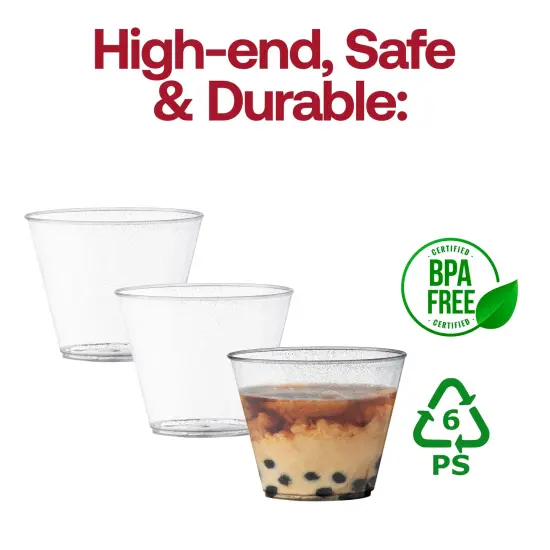 Clear with Silver Glitter Round Disposable Plastic Party Cups - 9 oz. (240 Cups) {4}
