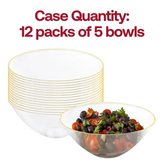 Clear with Gold Rim Organic Round Disposable Plastic Bowls - 32 oz. (60 Bowls) {5}