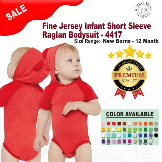 Rabbit Skins&reg; Fine Jersey Infant Short Sleeve Raglan Bodysuit with Hood & Ears Blended White {3}