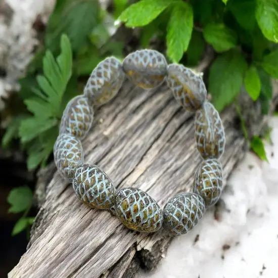 *10* 13x8mm Turquoise Washed Amber Pine Cone Beads {3}