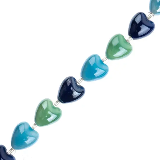 Crystal Lane DIY 7" Designer Glass Focal Bead Mix Strand Hearts Blue Mix {1}