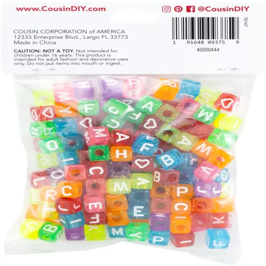CousinDIY Alphabet Beads 8mm 160/Pkg-Transparent Glitter Multicolored {2}