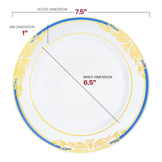 White with Blue and Gold Harmony Rim Plastic Appetizer/Salad Plates - 7.5" (120 Plates) {3}