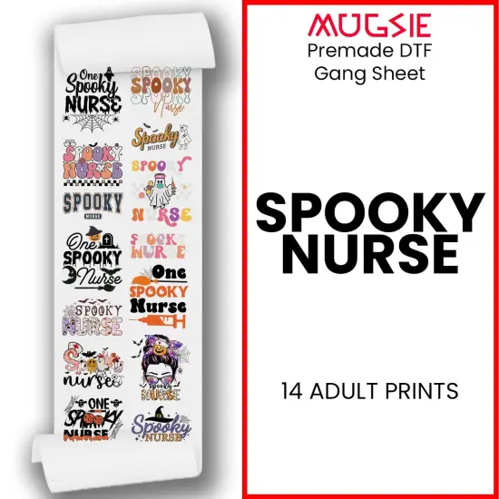 Spooky Nurse DTF Transfer 22x60 Direct-to-Film Gang Sheets Iron On Transfers - 14 Adult Prints {1}