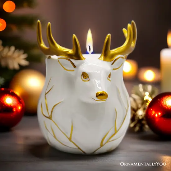 Luxurious Ceramic Deer Candle, Holiday Home Decor Scented with an Enticing English Pear Aroma {1}