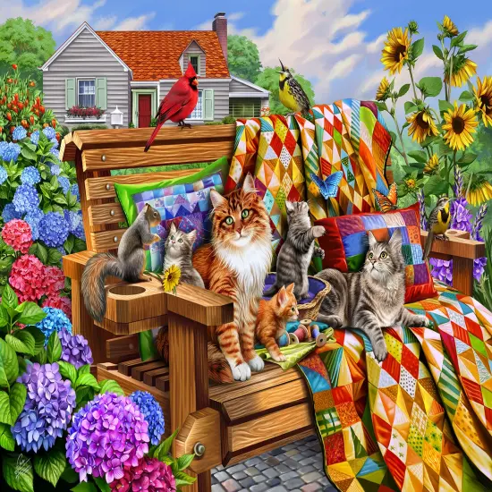 Sunsout Cats and Quilts 1000 pc Jigsaw Puzzle 70808 {1}